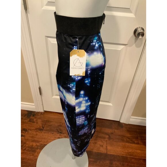 Milly Black, Blue & Purple City Lights Long Midi Skirt, Size 0 - Picture 4 of 7